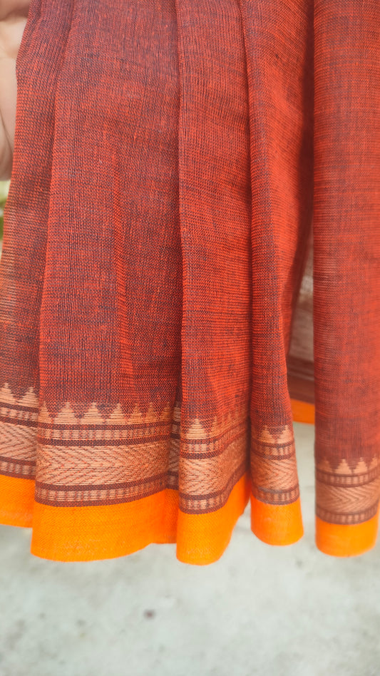 Ranga Mati – Rust Dhonekhali Handloom Cotton Saree