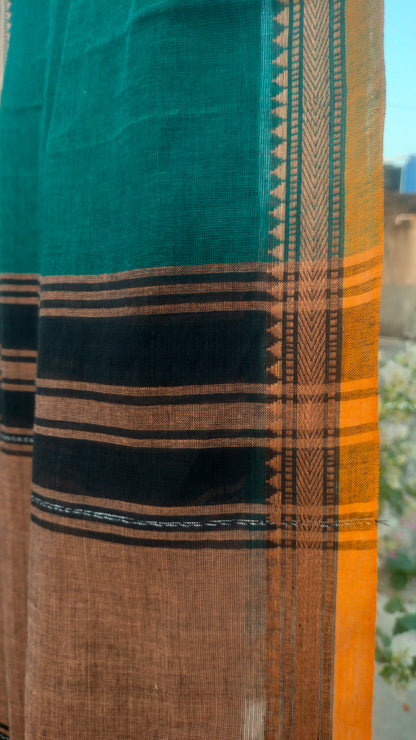 Neel Abha – Teal Dhonekhali Handloom Cotton Saree