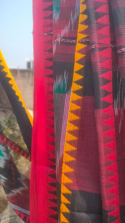 Mrittika Rekha – Black Dhonekhali Handloom Cotton Saree with Ikat Accent