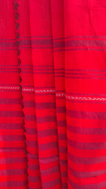 Ranga Abha – Red Dhonekhali Handloom Cotton Saree