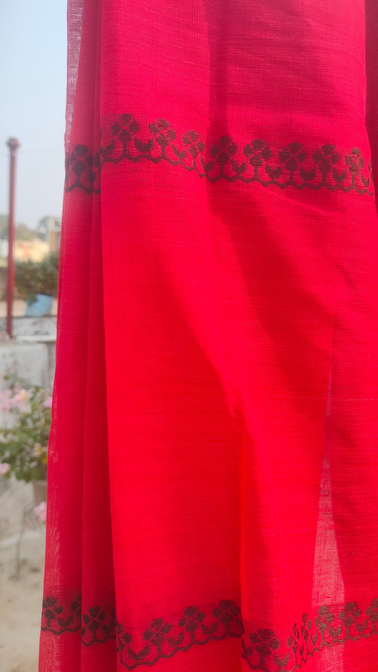 Ranga Abha – Red Dhonekhali Handloom Cotton Saree