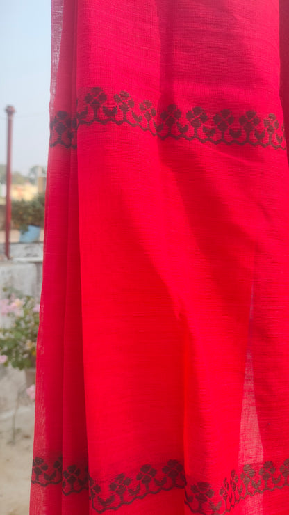 Ranga Abha – Red Dhonekhali Handloom Cotton Saree
