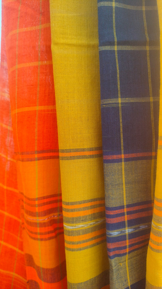 Roudro-Neel-Harit – Multi-colour Dhonekhali Handloom Cotton Saree