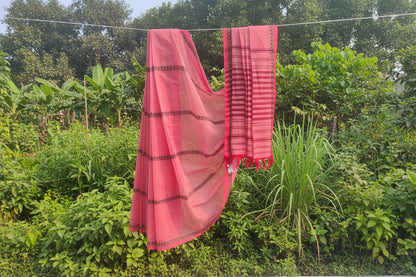 Golap Chhaya – Rose Pink Dhonekhali Handloom Cotton Saree