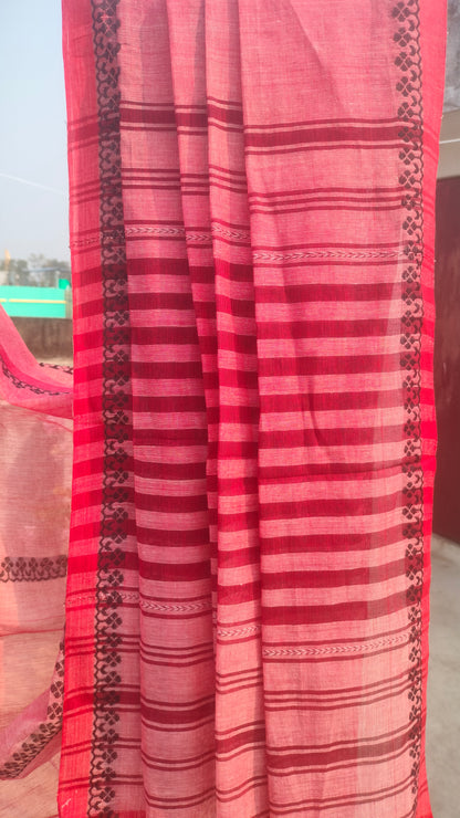 Golap Chhaya – Rose Pink Dhonekhali Handloom Cotton Saree