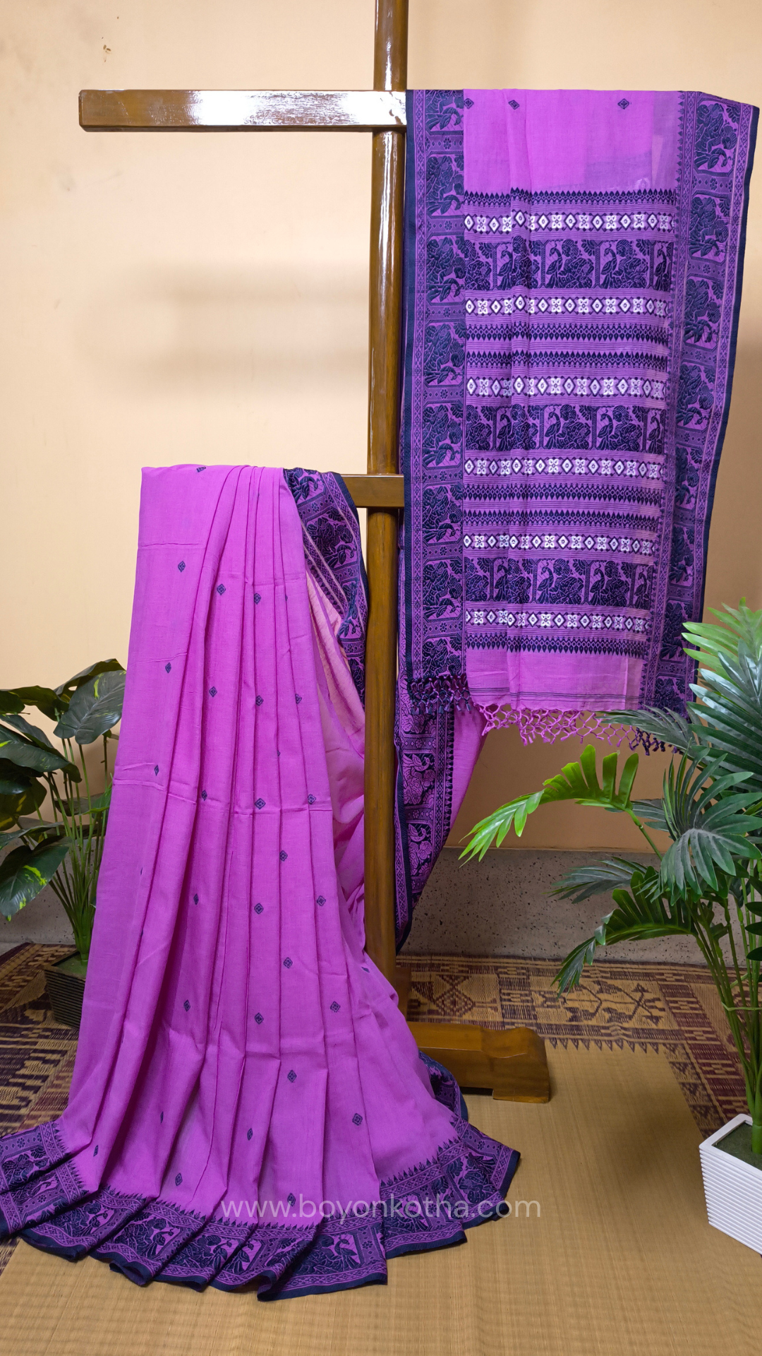 Pink cotton baluchari saree, from Bengal handloom