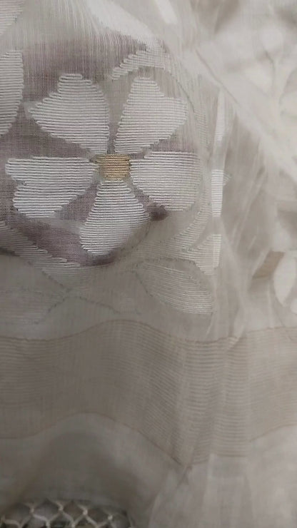 Shubhra Shahana - White Handwoven Mul Cotton Jamdani